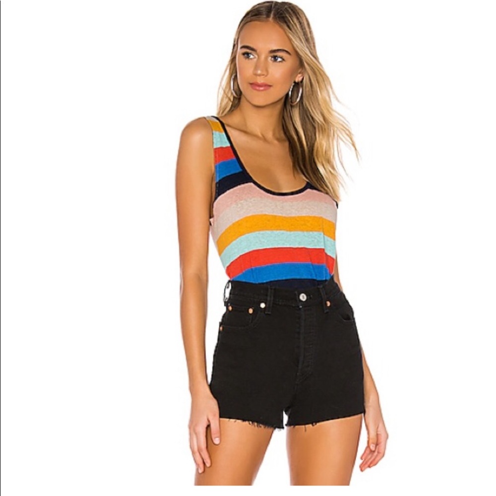 Splendid x Gray Malin Rainbow Striped Linen Blend Tank Top Medium